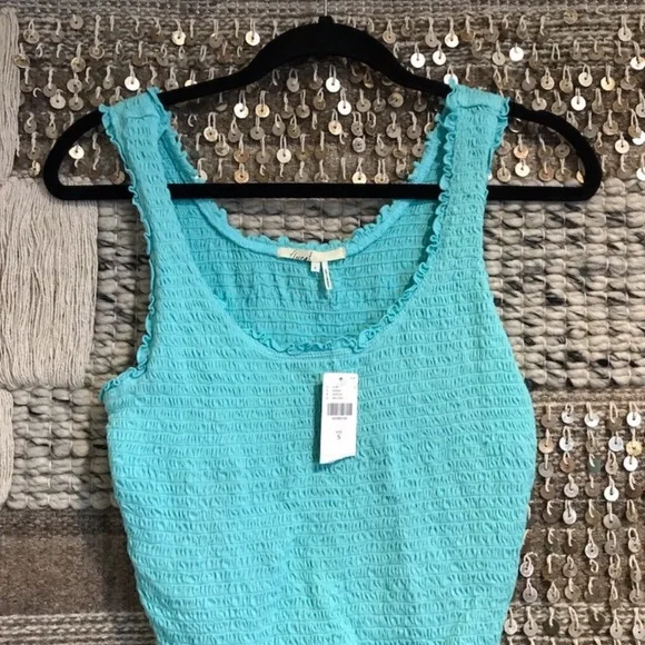 Anthropologie NWT Floreat 'Ruffled Crop Tank' Aqua Blue S smocked - Picture 3 of 7